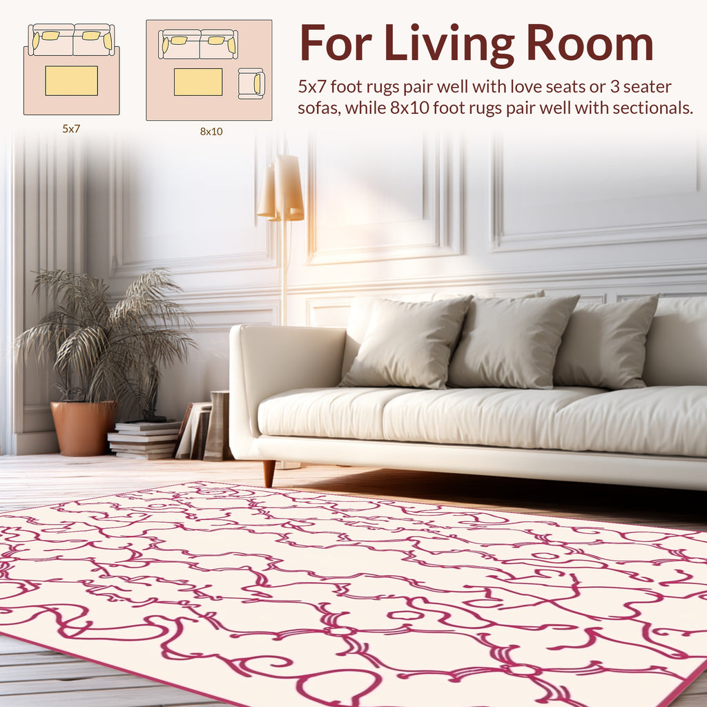 Crimson damask vine pattern Rug