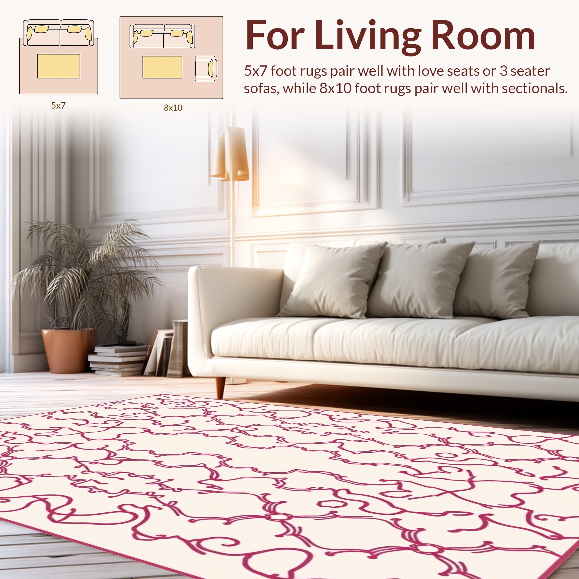 Crimson damask vine pattern Rug