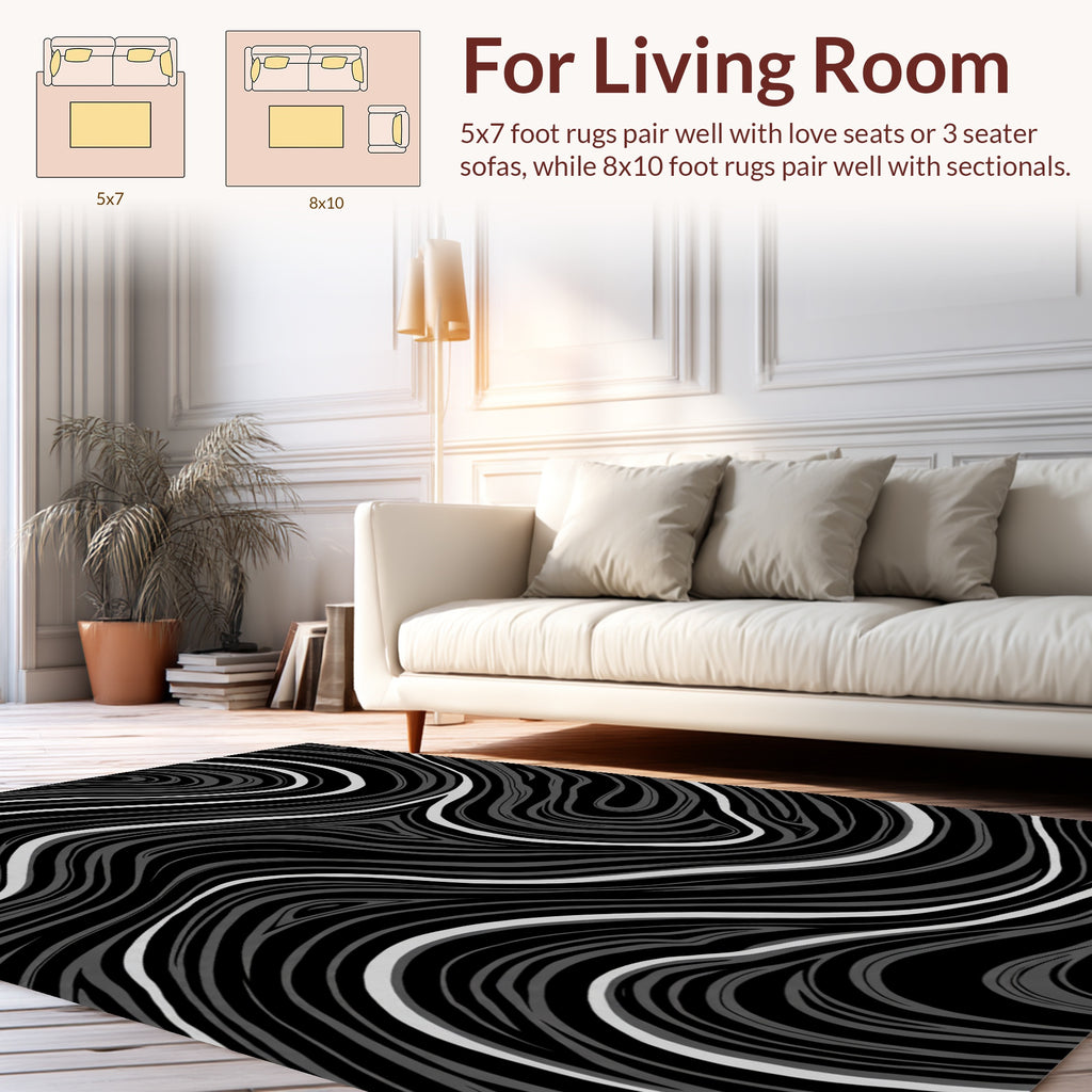 Chic Black And White Swirl Pattern Rug