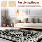Black Floral Medallion Border Rug