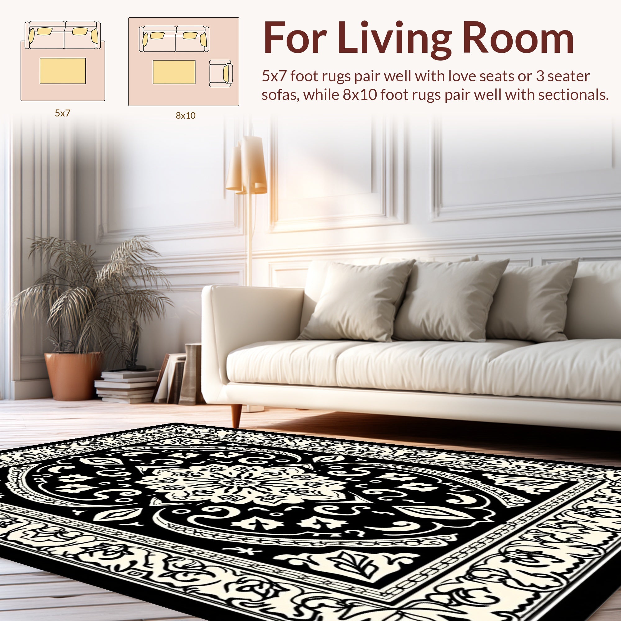 Black Floral Medallion Border Rug