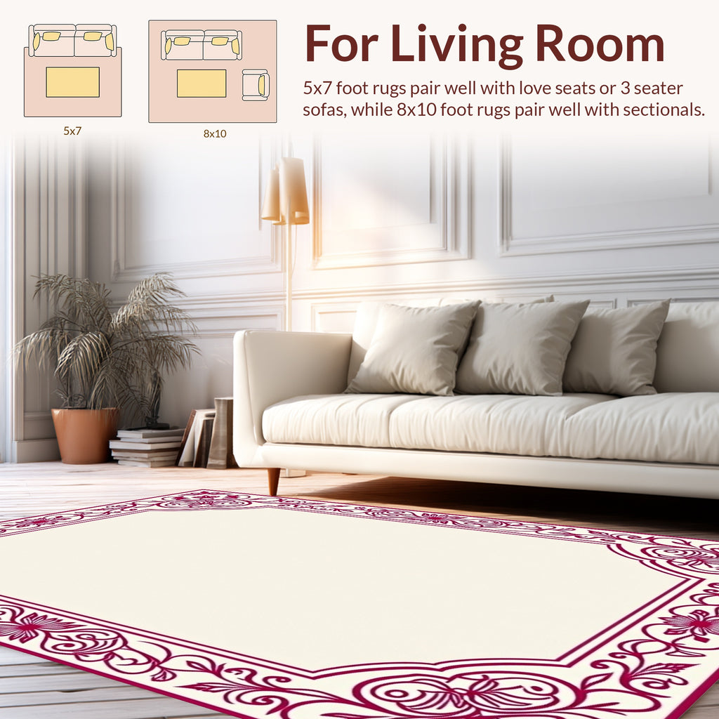 Maroon Floral Scrollwork Accent Rug
