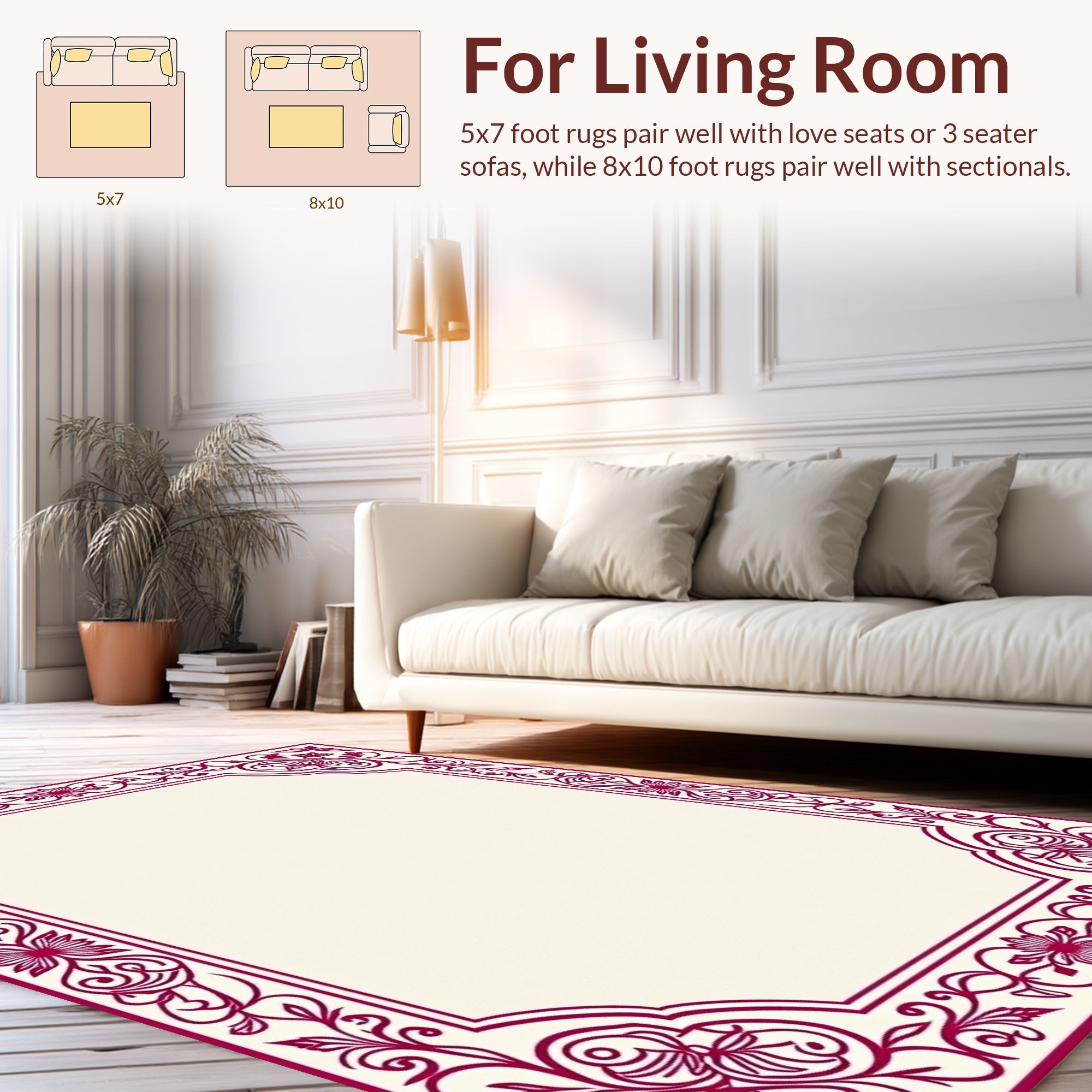 Maroon Floral Scrollwork Accent Rug