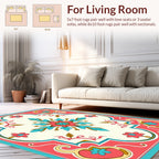 Coral Pink Teal Floral Medallion Rug