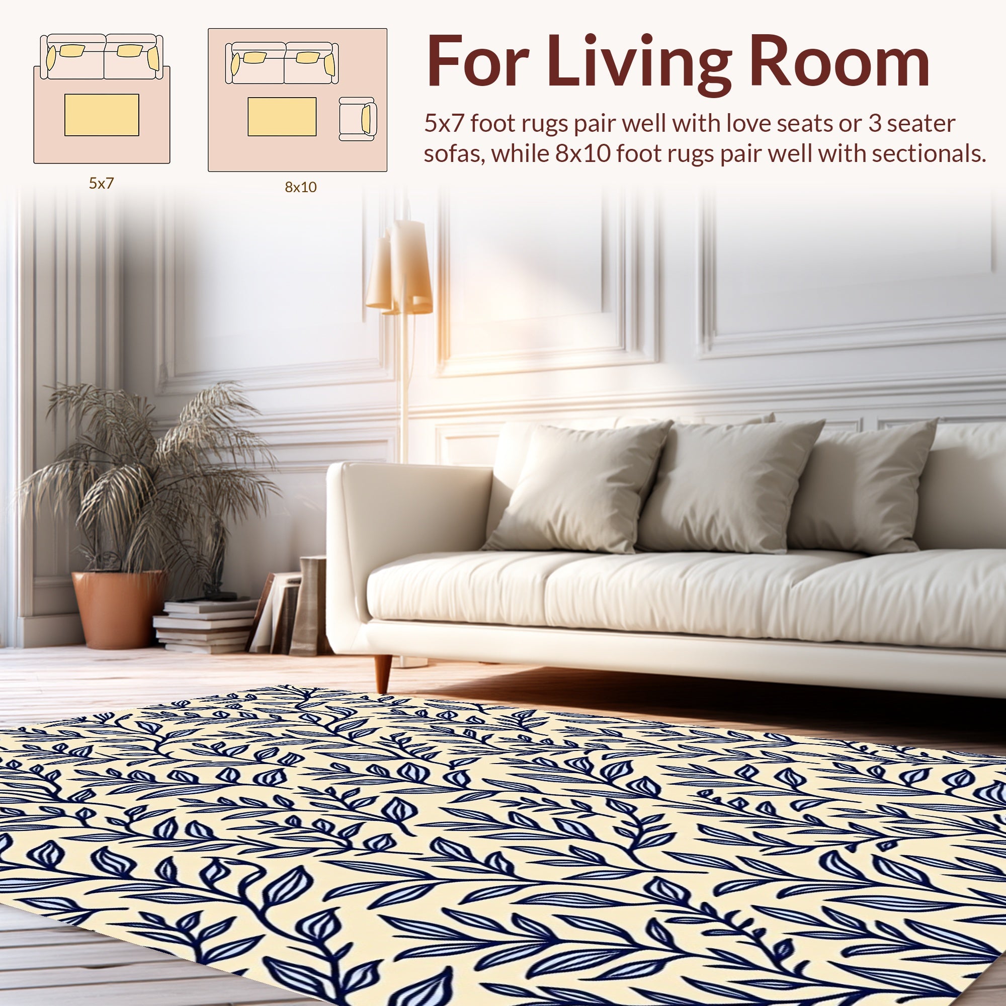 Botanical Branch Pattern With Blue Design Rug
