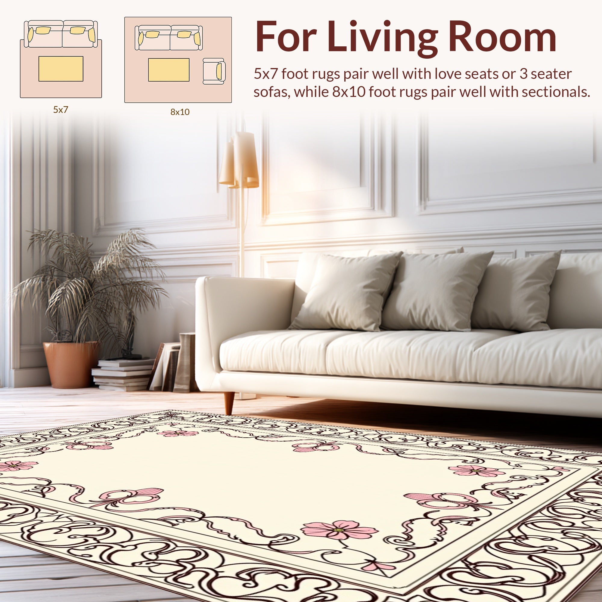 Antique Floral Swirls Border Design Rug