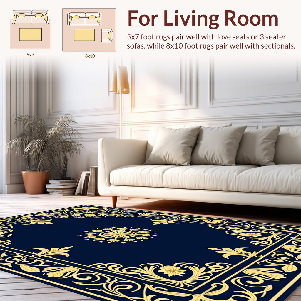 Elaborate Gold Floral Scrollwork Rug