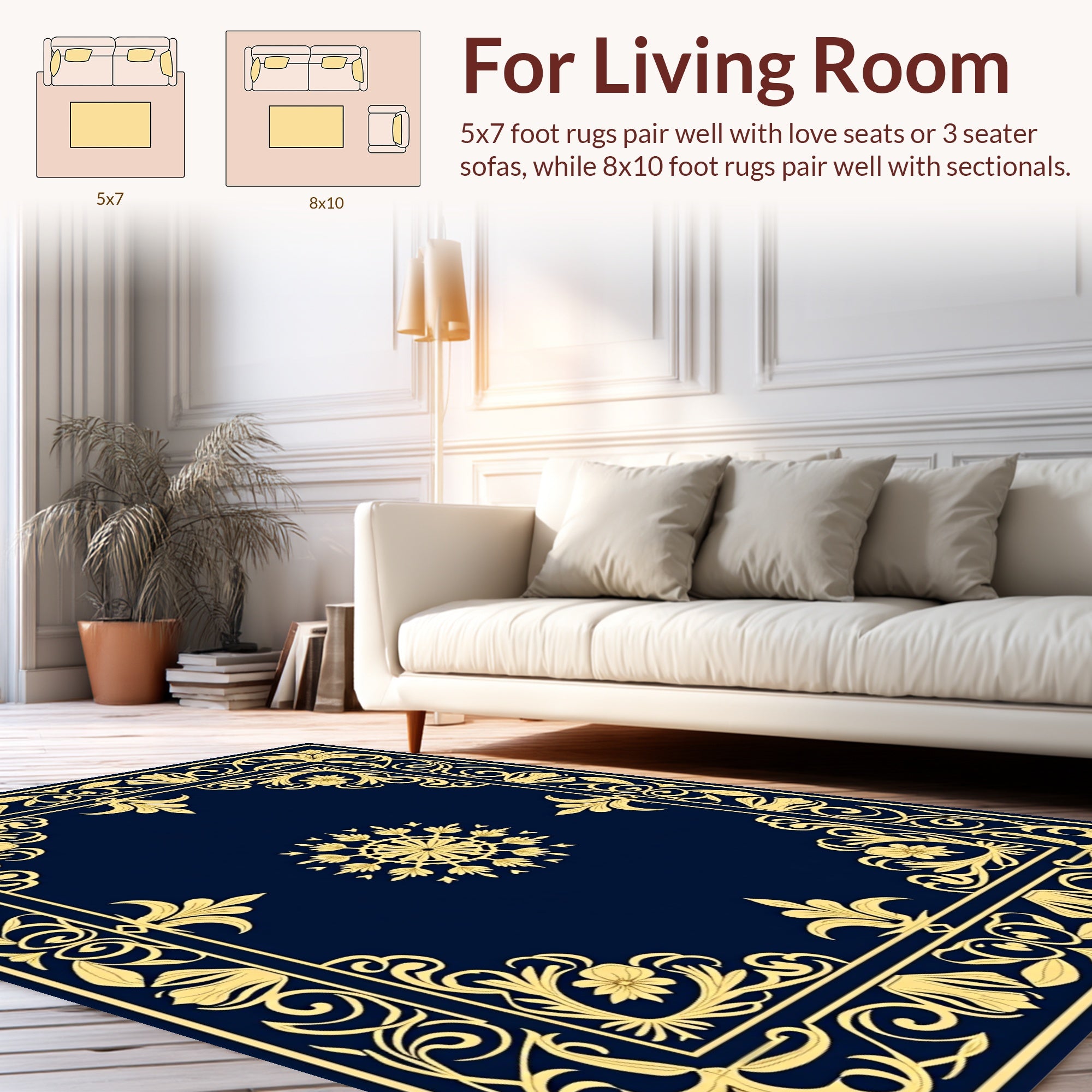 Elaborate Gold Floral Scrollwork Rug