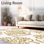 Golden Flourish Damask Scrollwork Rug