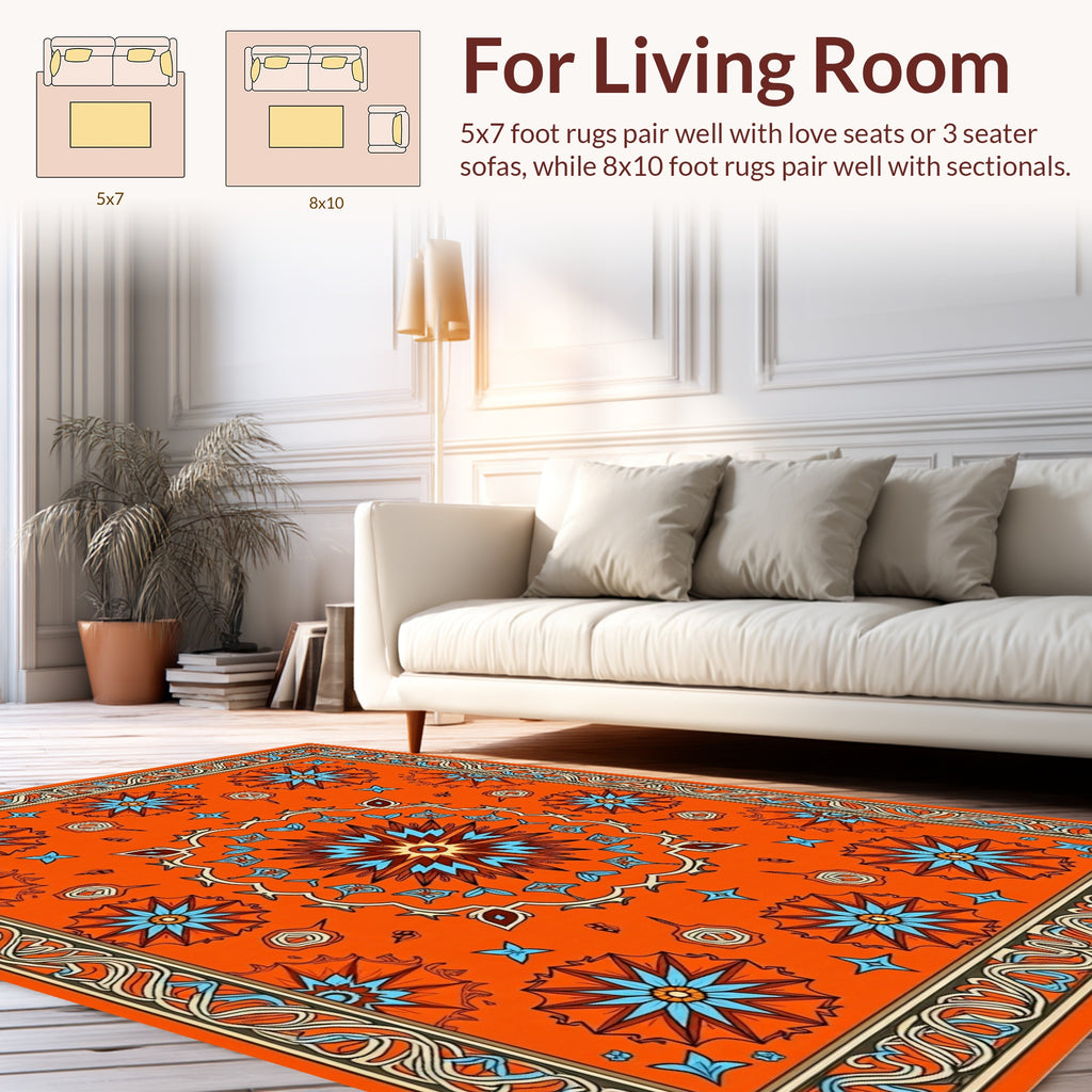 Ornate Starburst Patterned Orange Rug