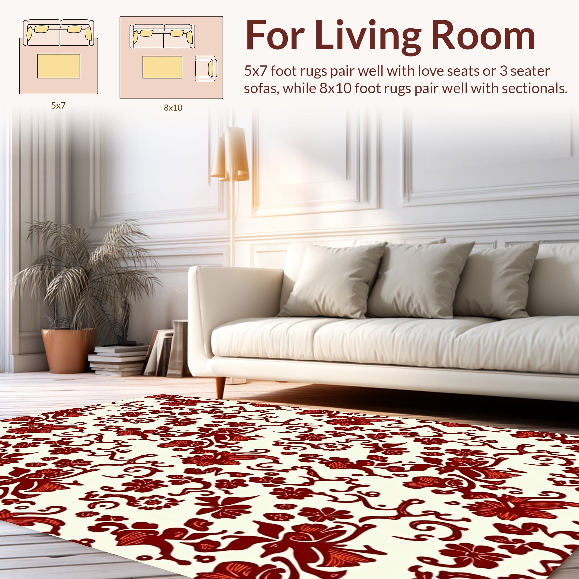 Red Floral Scroll Pattern Design Rug