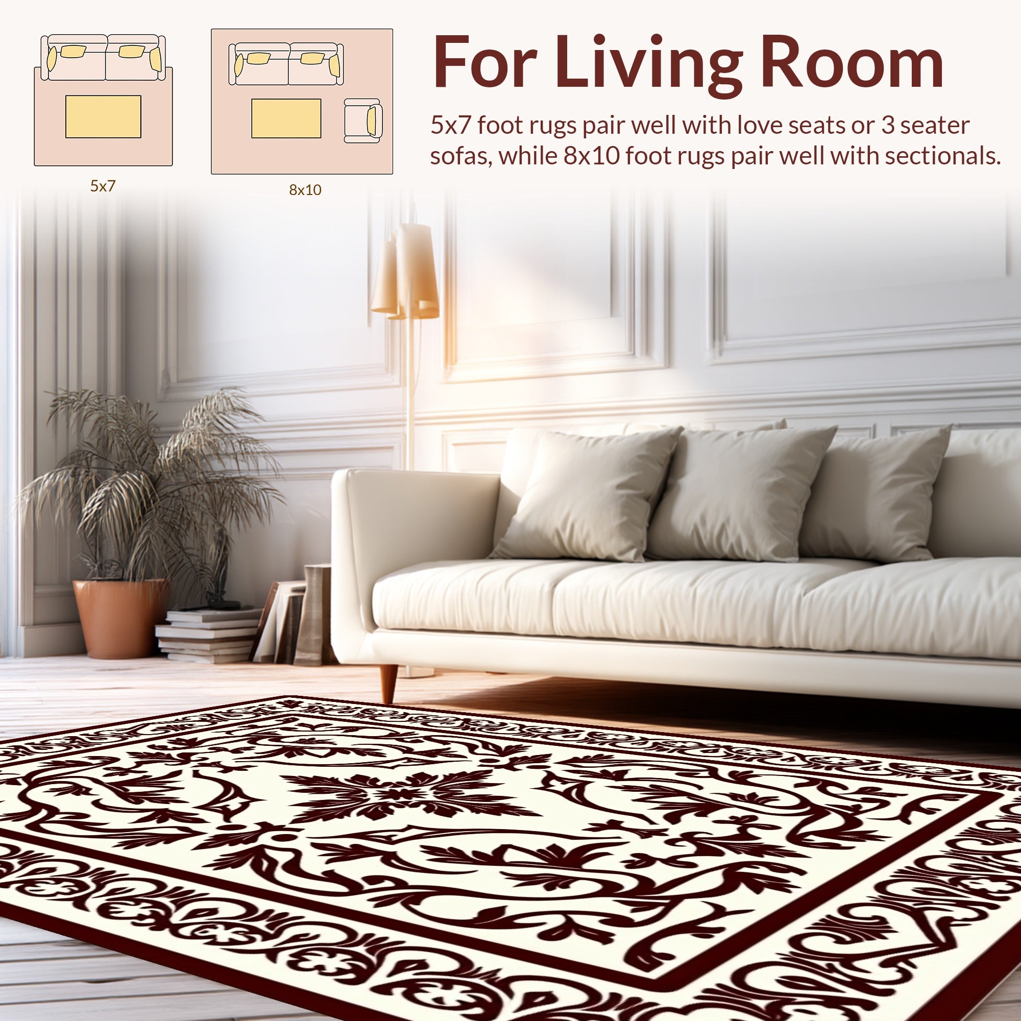 Ornate Vine Scrollwork Motif Rug