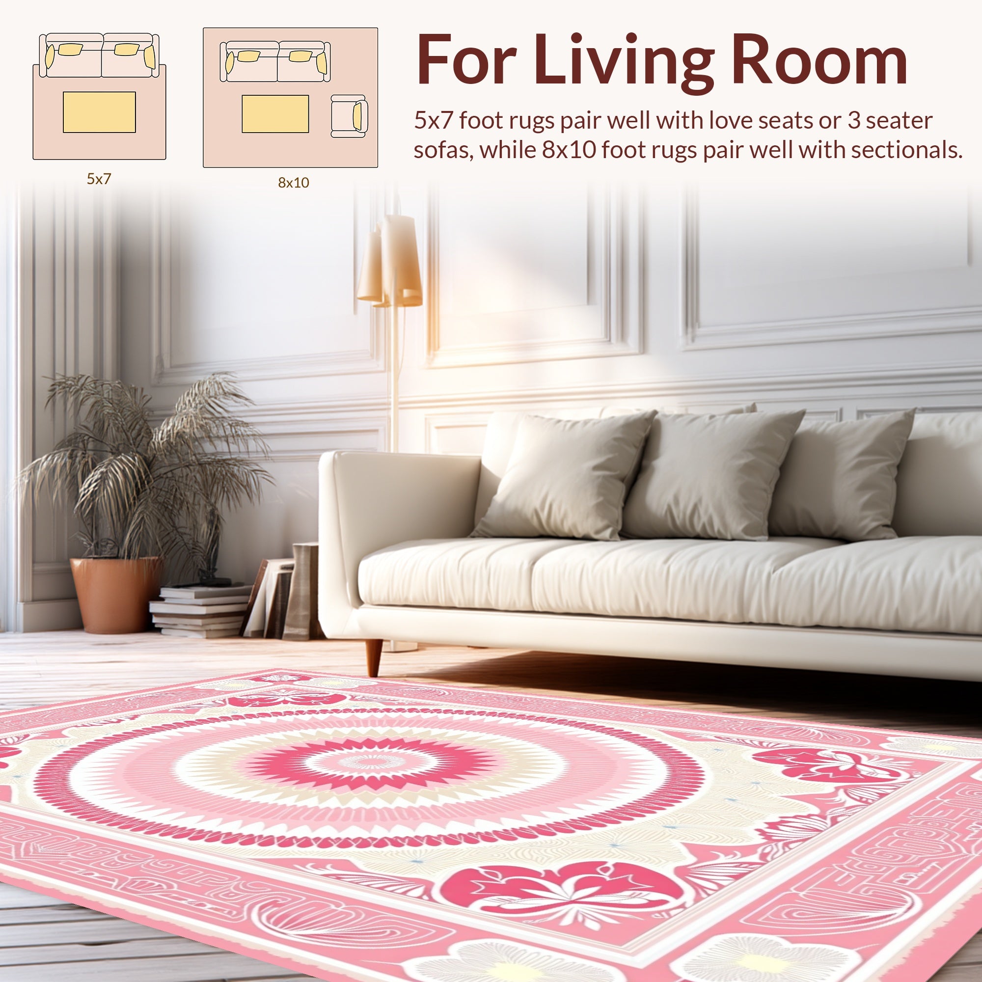 Pink Floral Mandala Pattern Design Rug