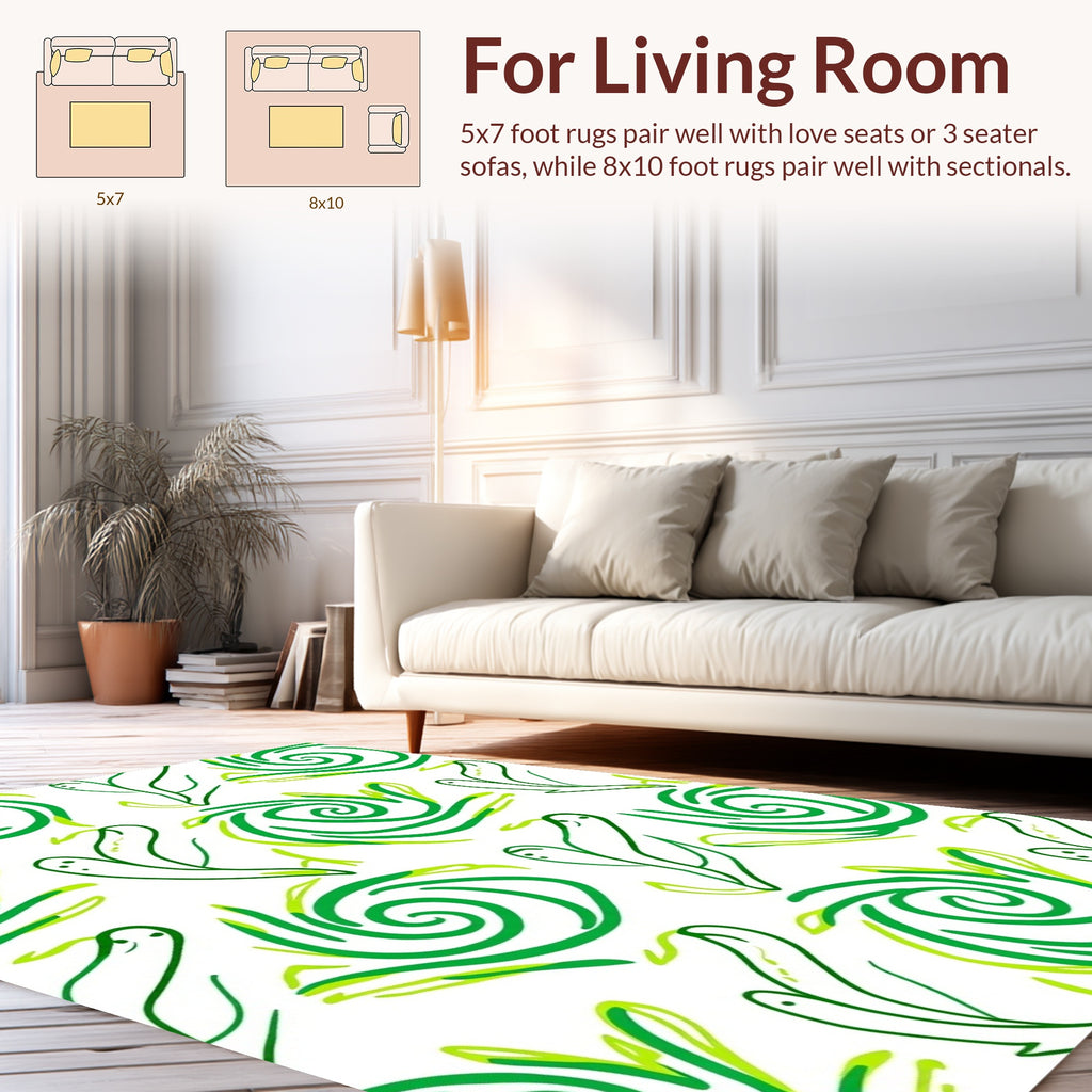 Green Swirls Leafy Abstract Pattern Rug