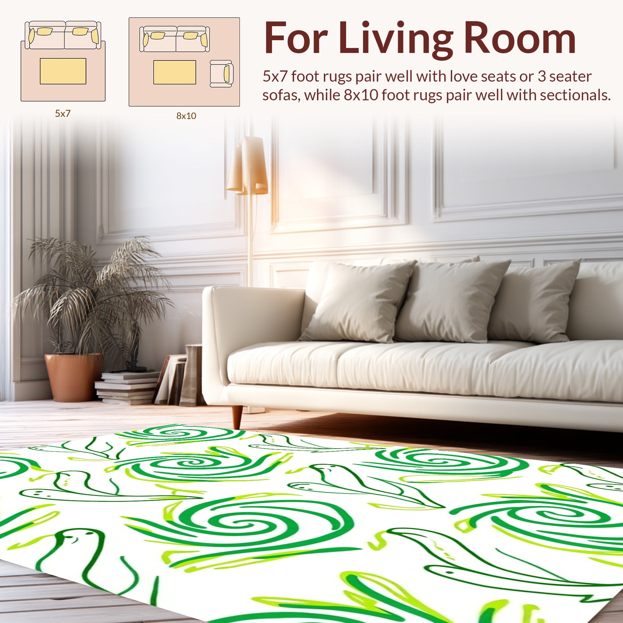 Green Swirls Leafy Abstract Pattern Rug