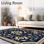 Deep Blue Floral Vine Medallion Rug