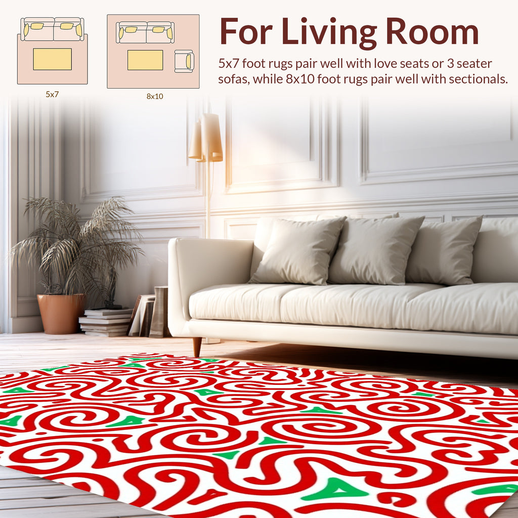 Red Green Swirl Pattern Rug