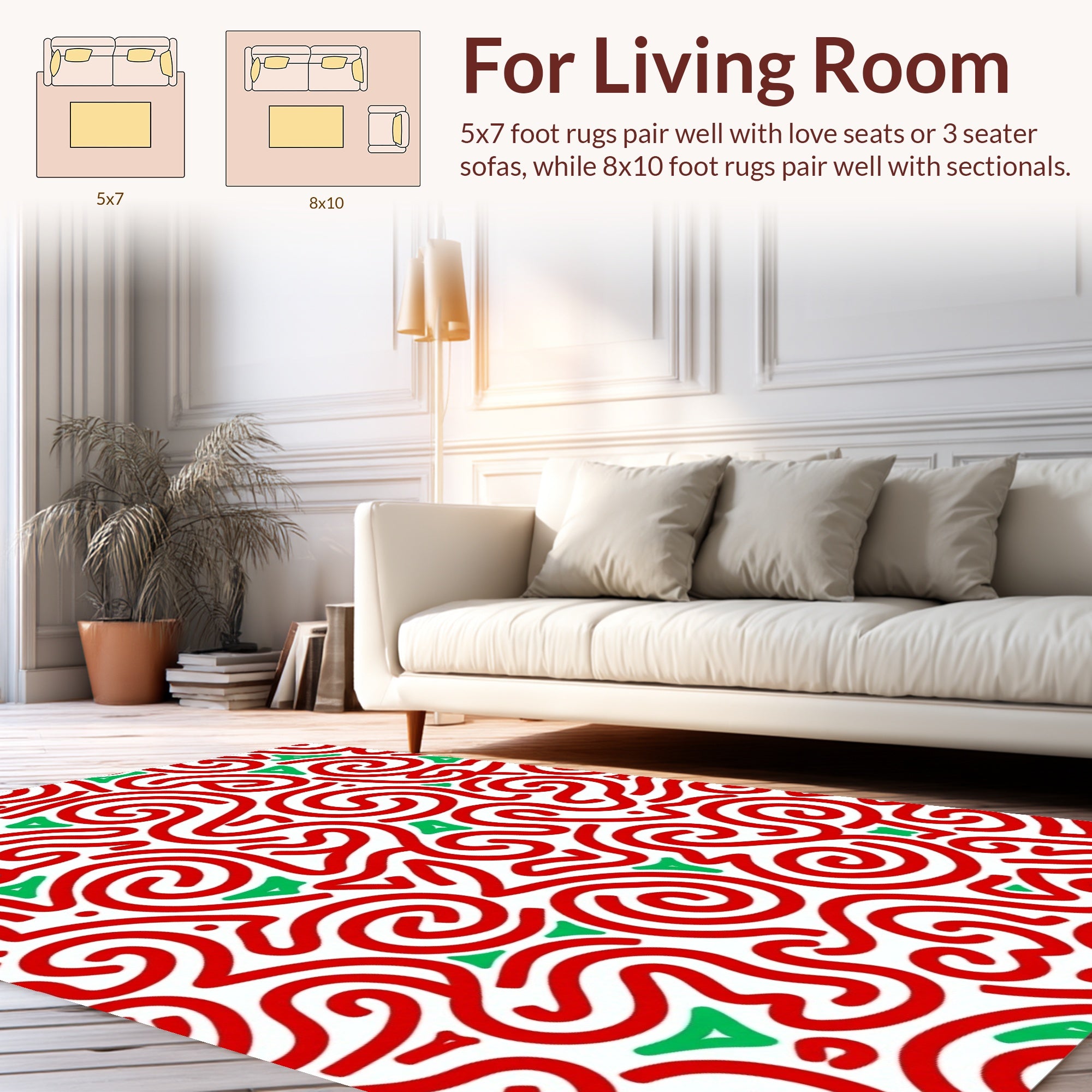 Red Green Swirl Pattern Rug