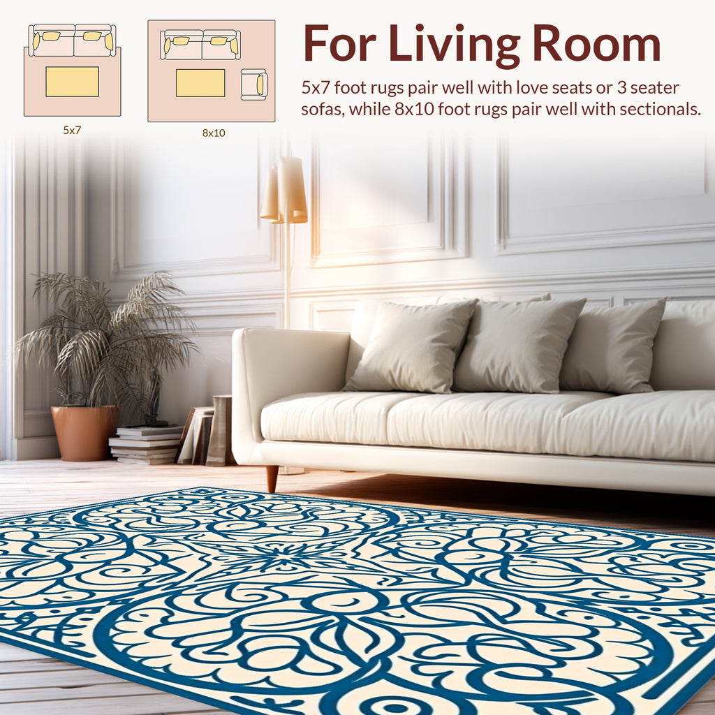 Exotic Blue Floral Intricate Pattern Rug