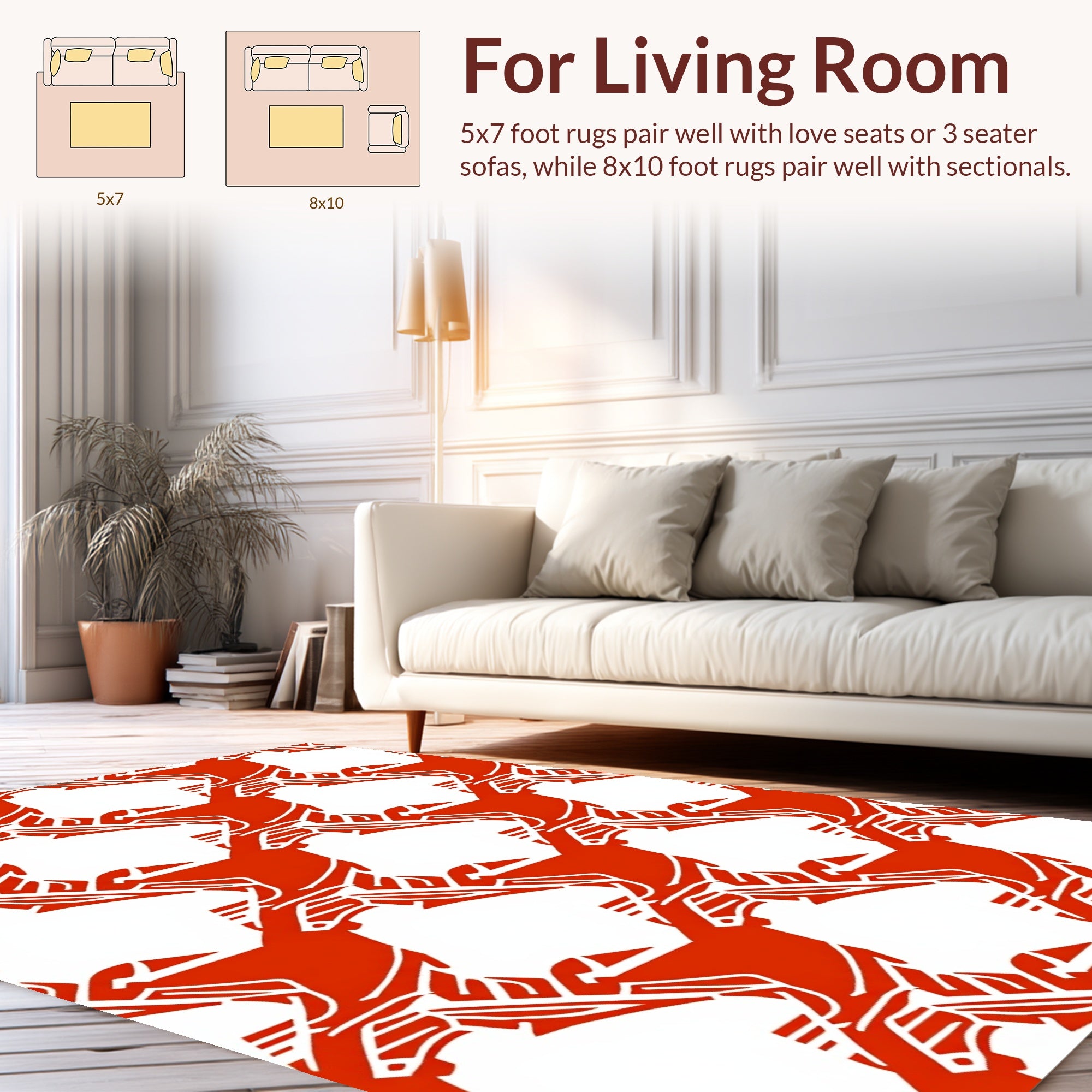 Bold Red White Geometric Bird Pattern Rug