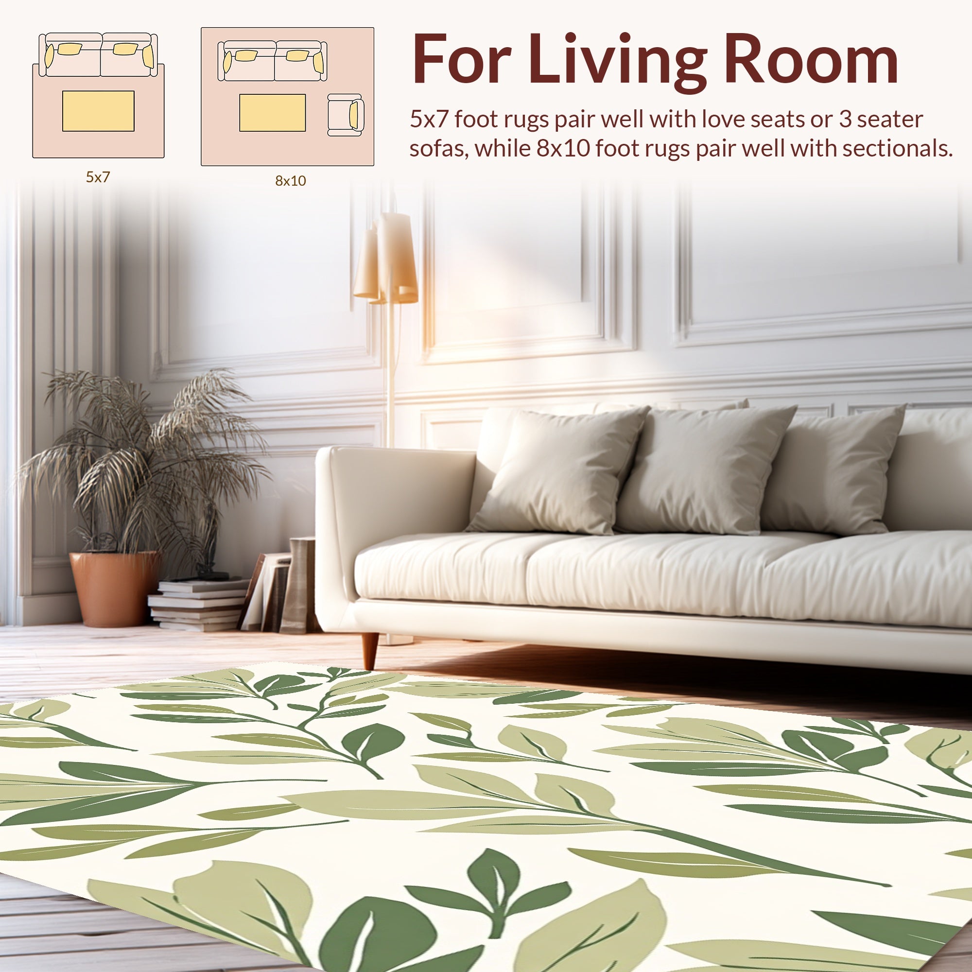 Green Leafy Botanical Pattern Rug