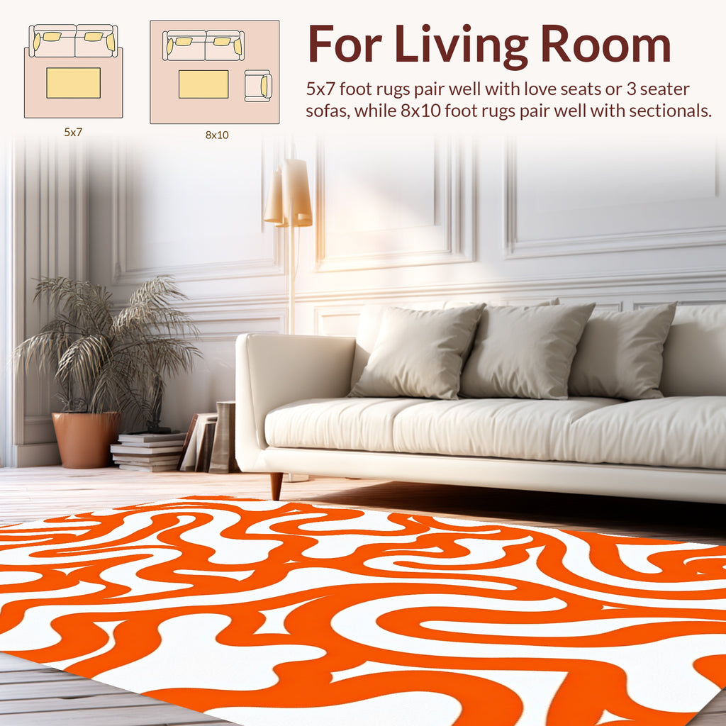 Orange Wavy Abstract Lines Pattern Rug