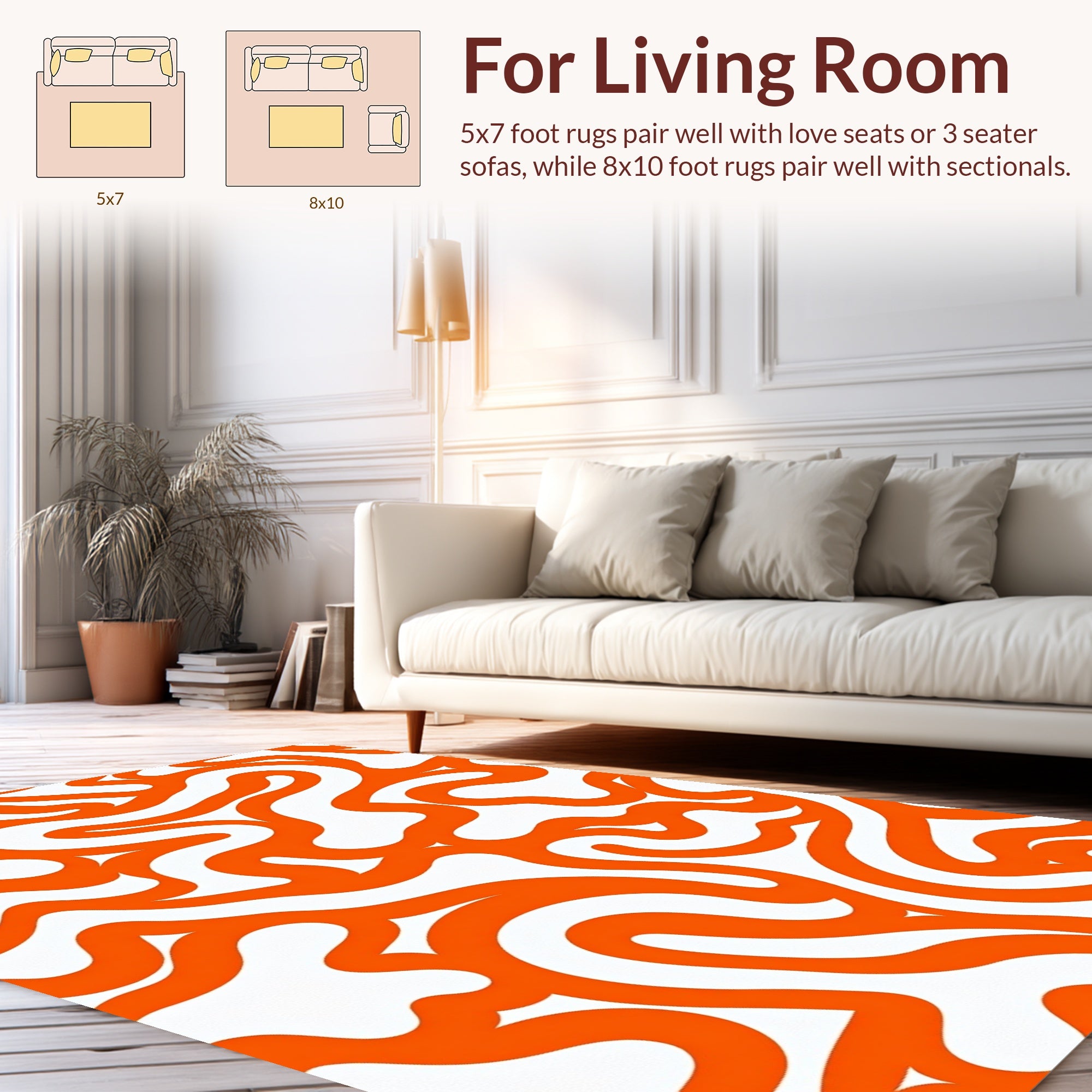 Orange Wavy Abstract Lines Pattern Rug