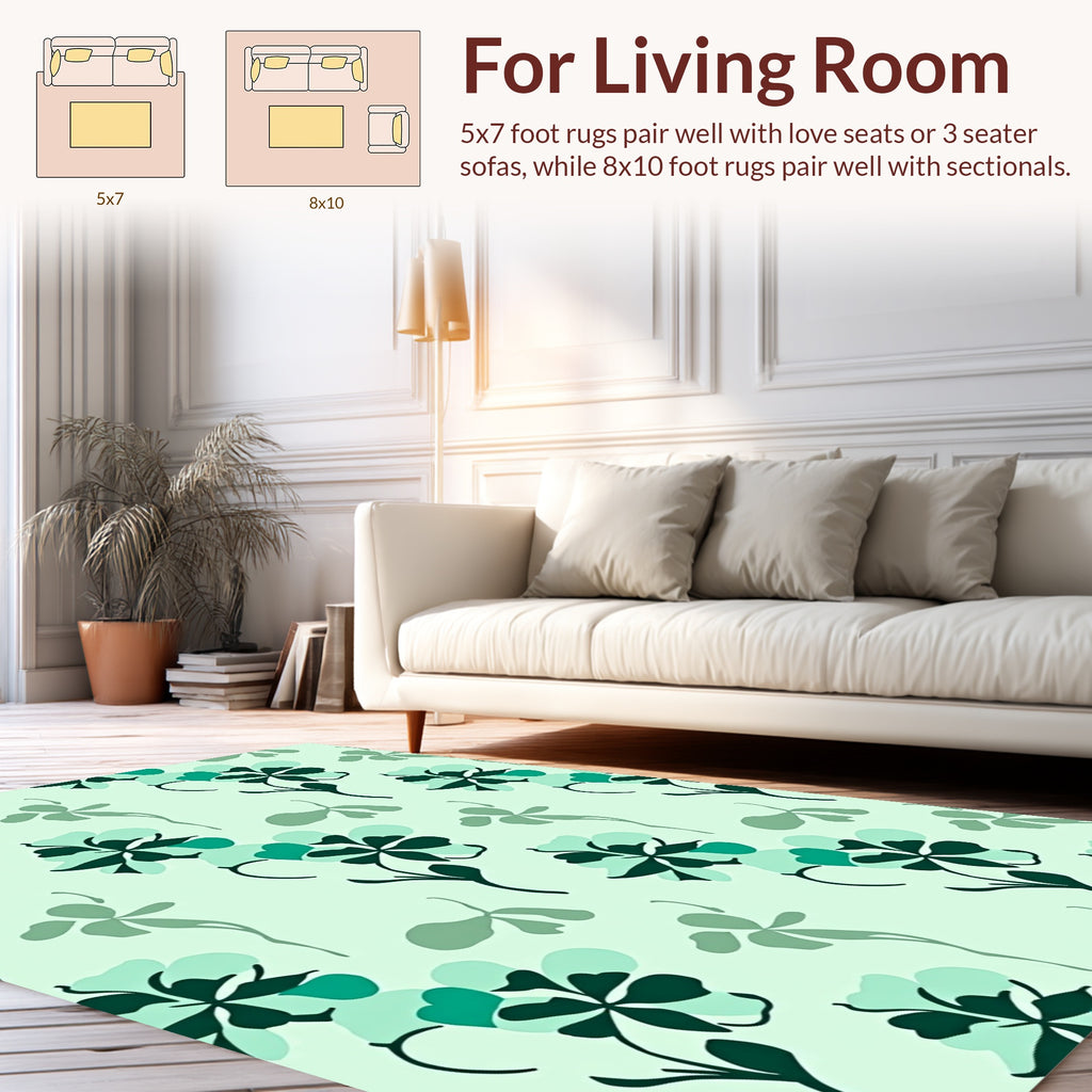 Mint Green Floral Vine Pattern Rug
