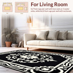 Classic Black and White Floral Pattern Rug