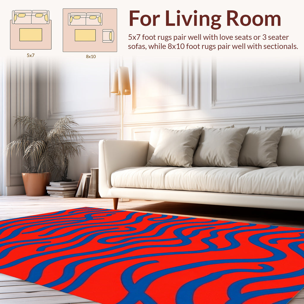 Crimson Blue Wavy Abstract Design Rug