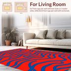 Crimson Blue Wavy Abstract Design Rug