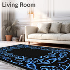 Electric Blue Ornate Scrollwork Rug