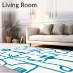 Teal Abstract Silhouette Kitchen Utensil Rug