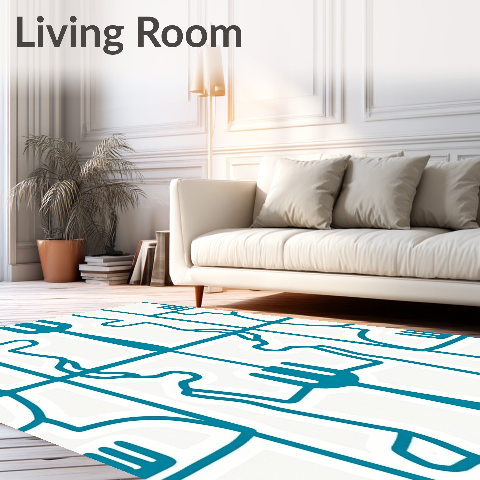 Teal Abstract Silhouette Kitchen Utensil Rug