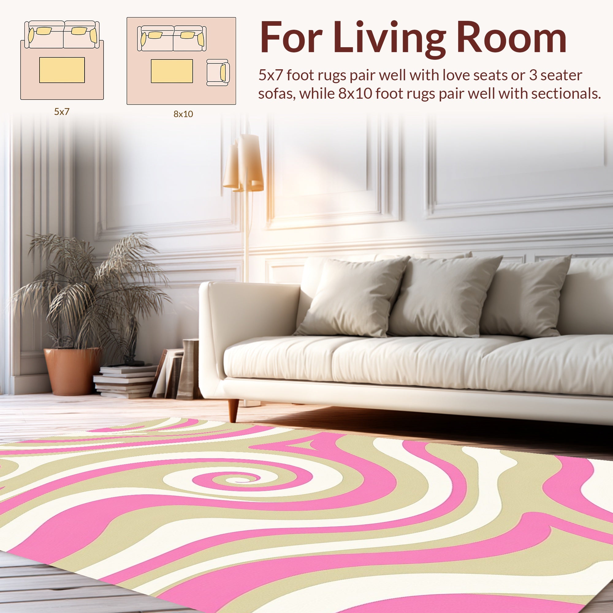 Retro Swirl Pink Beige White Rug