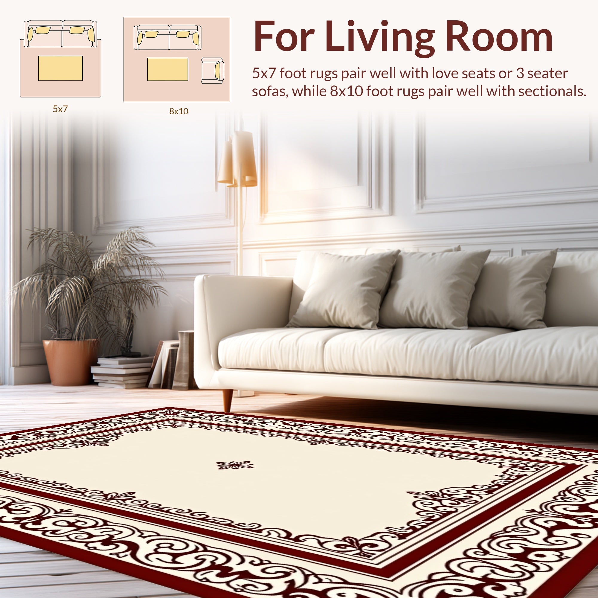 Ornate Floral Border Cream Rug