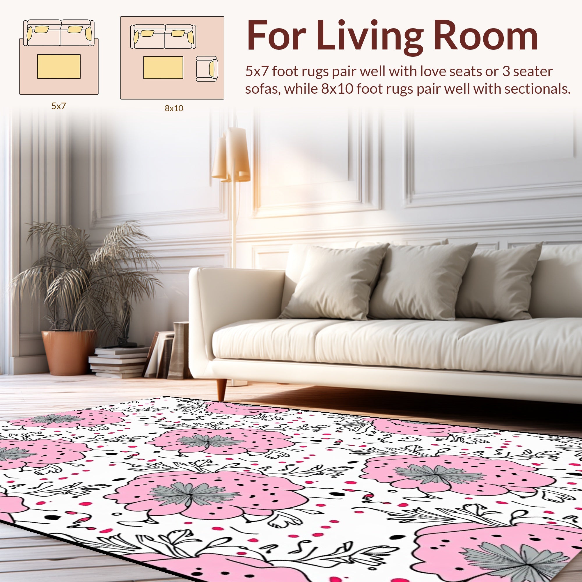 Pink Floral Dot Pattern Rug
