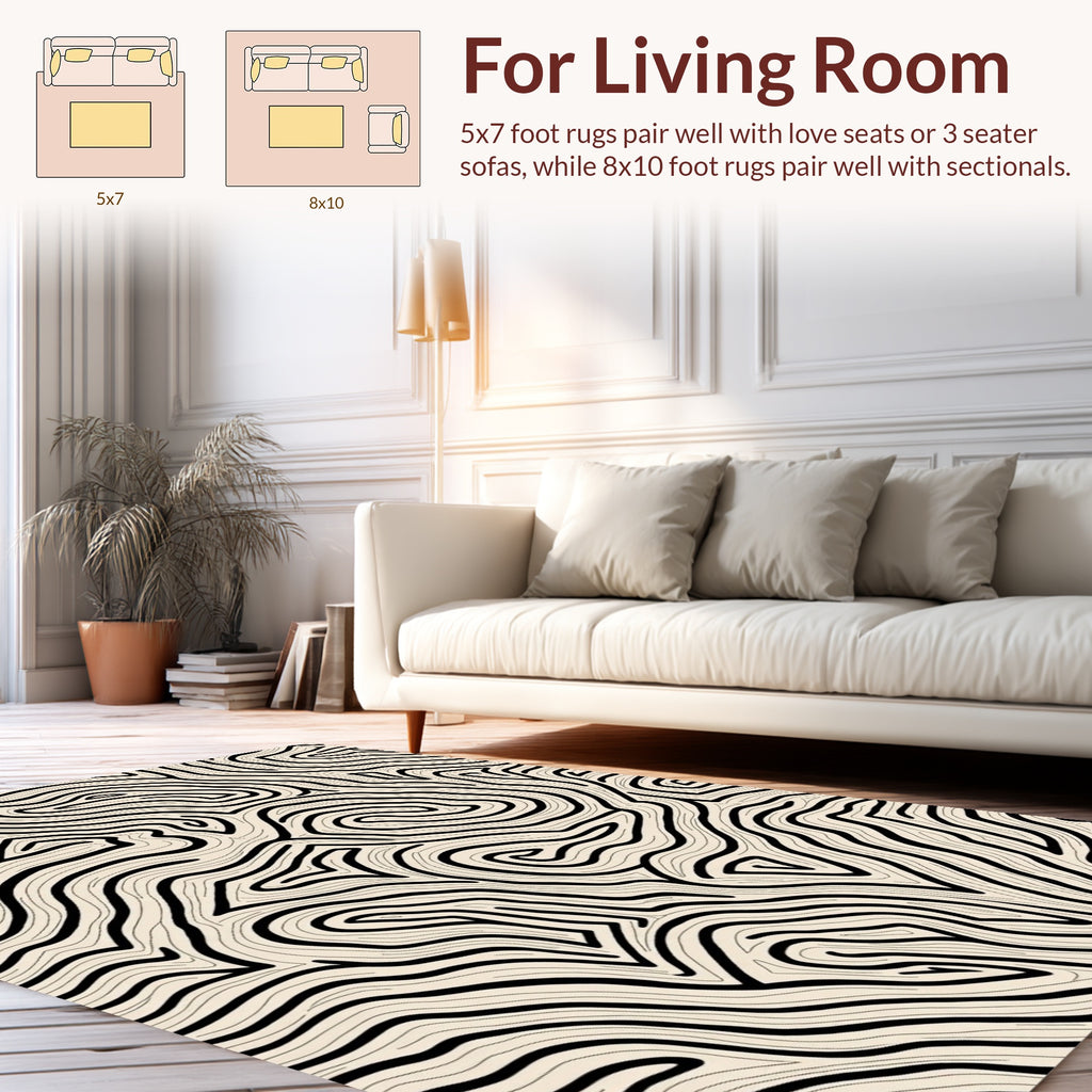 Abstract Black Swirls Beige Pattern Rug