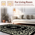 Ornate Floral Black Cream Scroll Rug