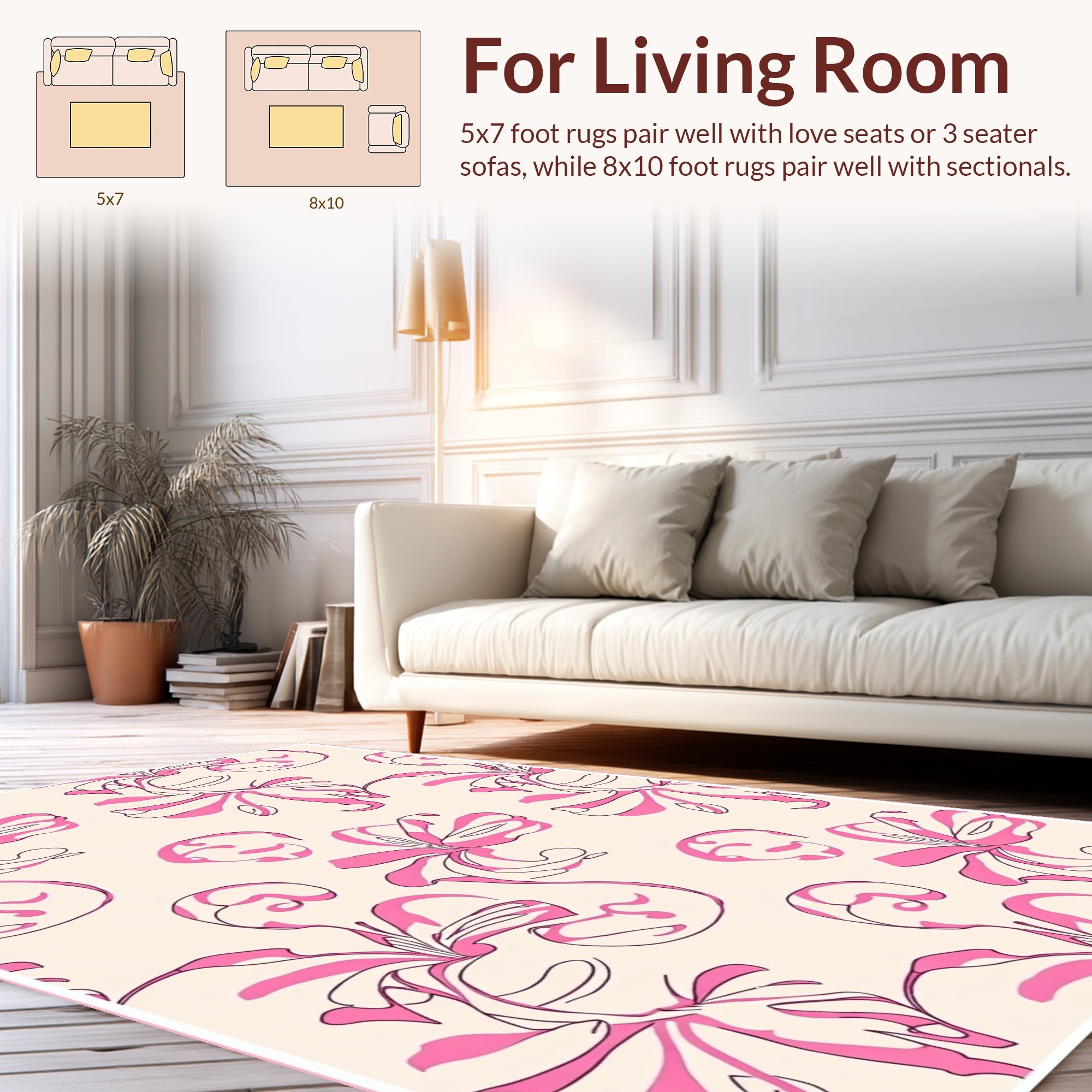 Pink Floral Swirl Pattern Rug