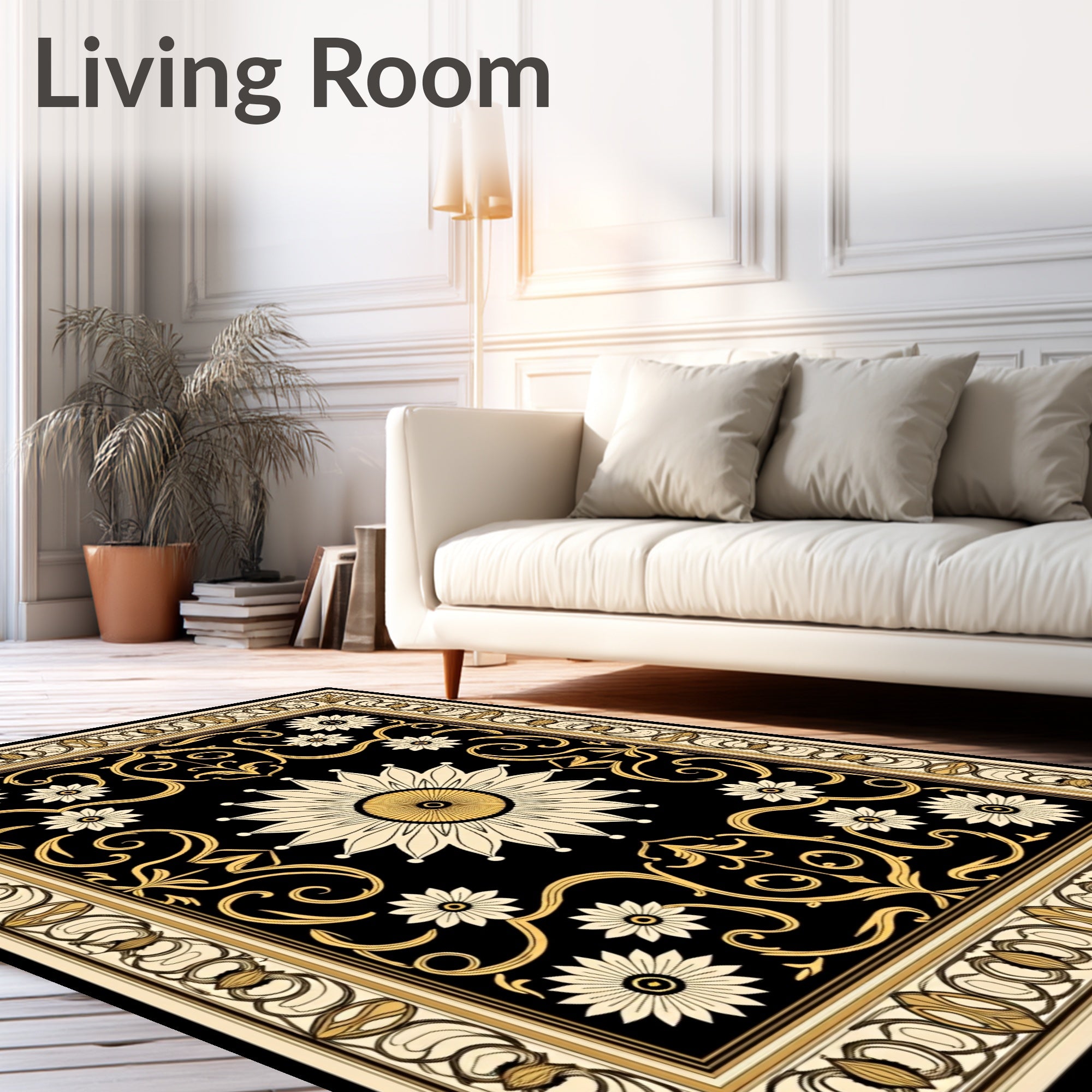 Ornate Floral Black Gold Rug