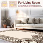 Ornate Floral Scroll Pattern Border Rug
