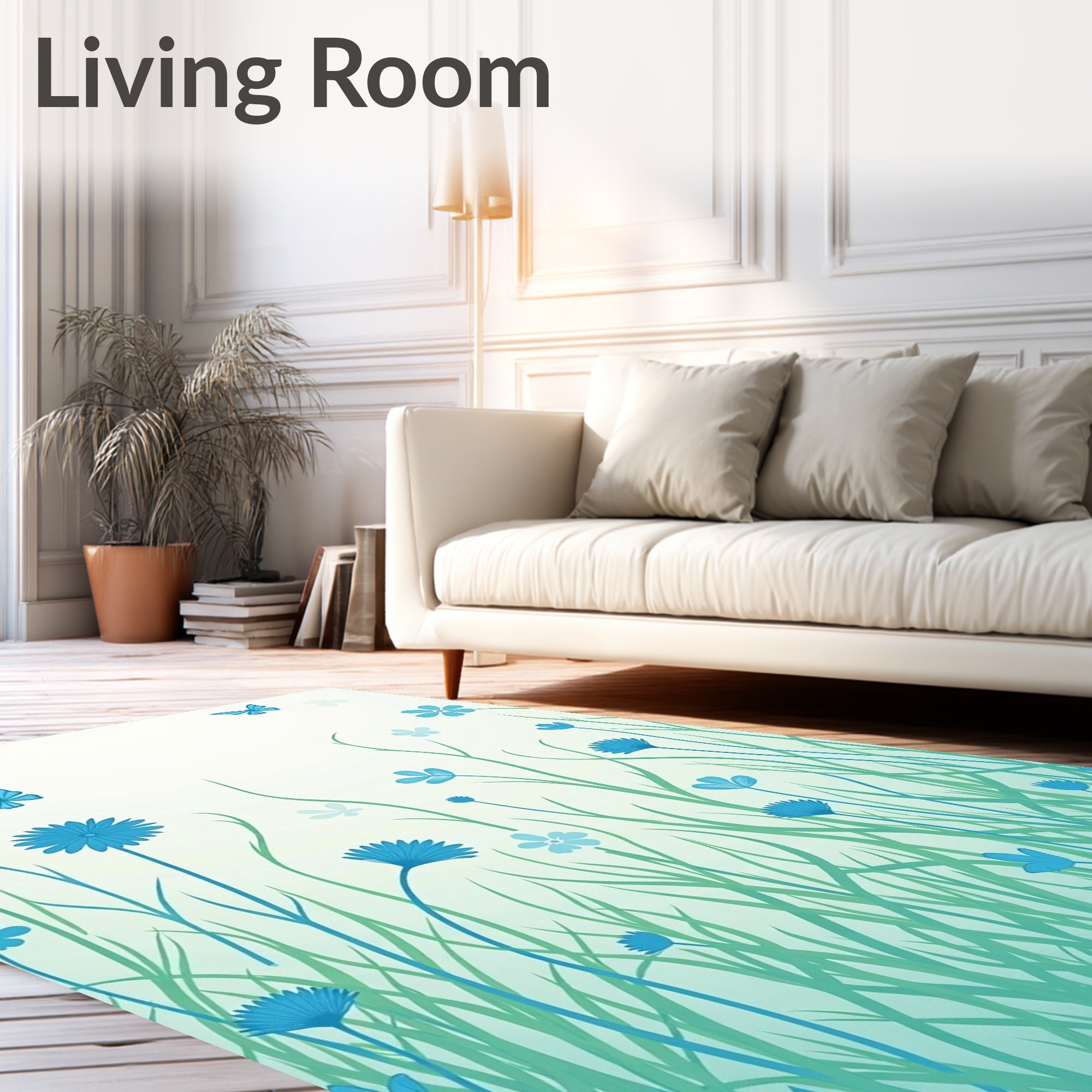 Blue Butterfly Meadow Floral Arrangement Rug