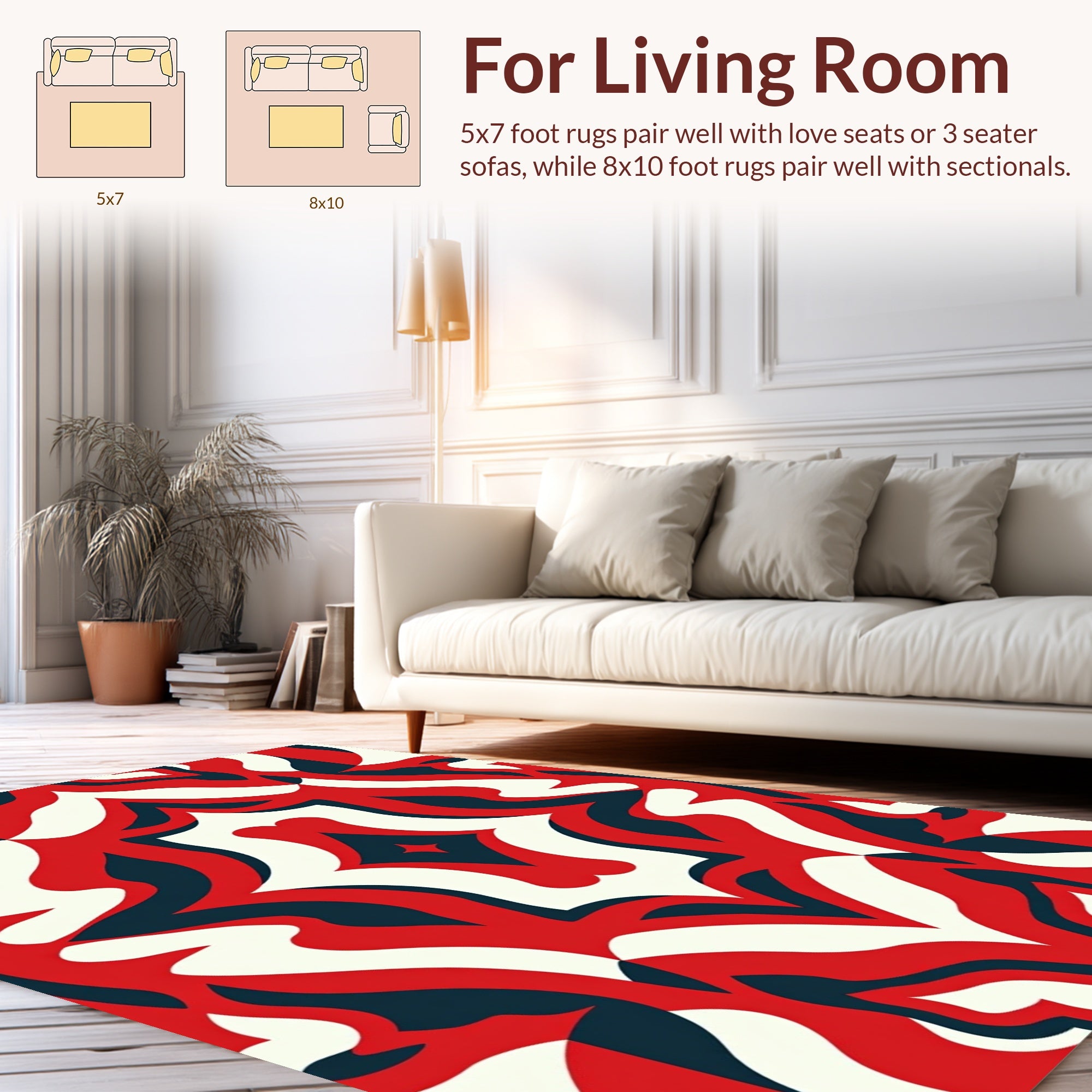 Red White Blue Abstract Swirl Rug