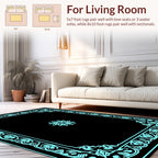 Ornate Cyan Floral Tassel Frame Rug