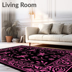 Vibrant Pink Dragonfly Floral Border Rug