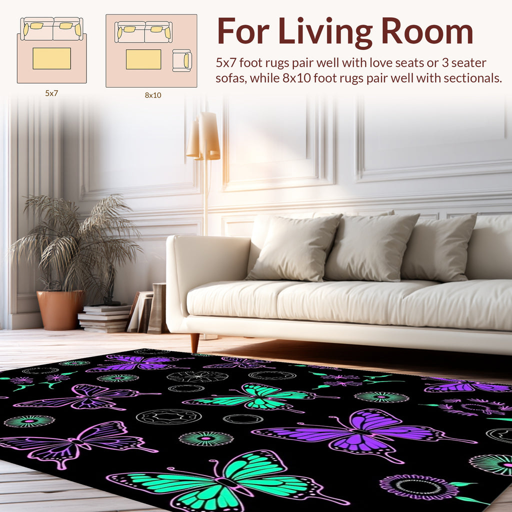Pretty Purple Teal Butterfly Pattern Rug