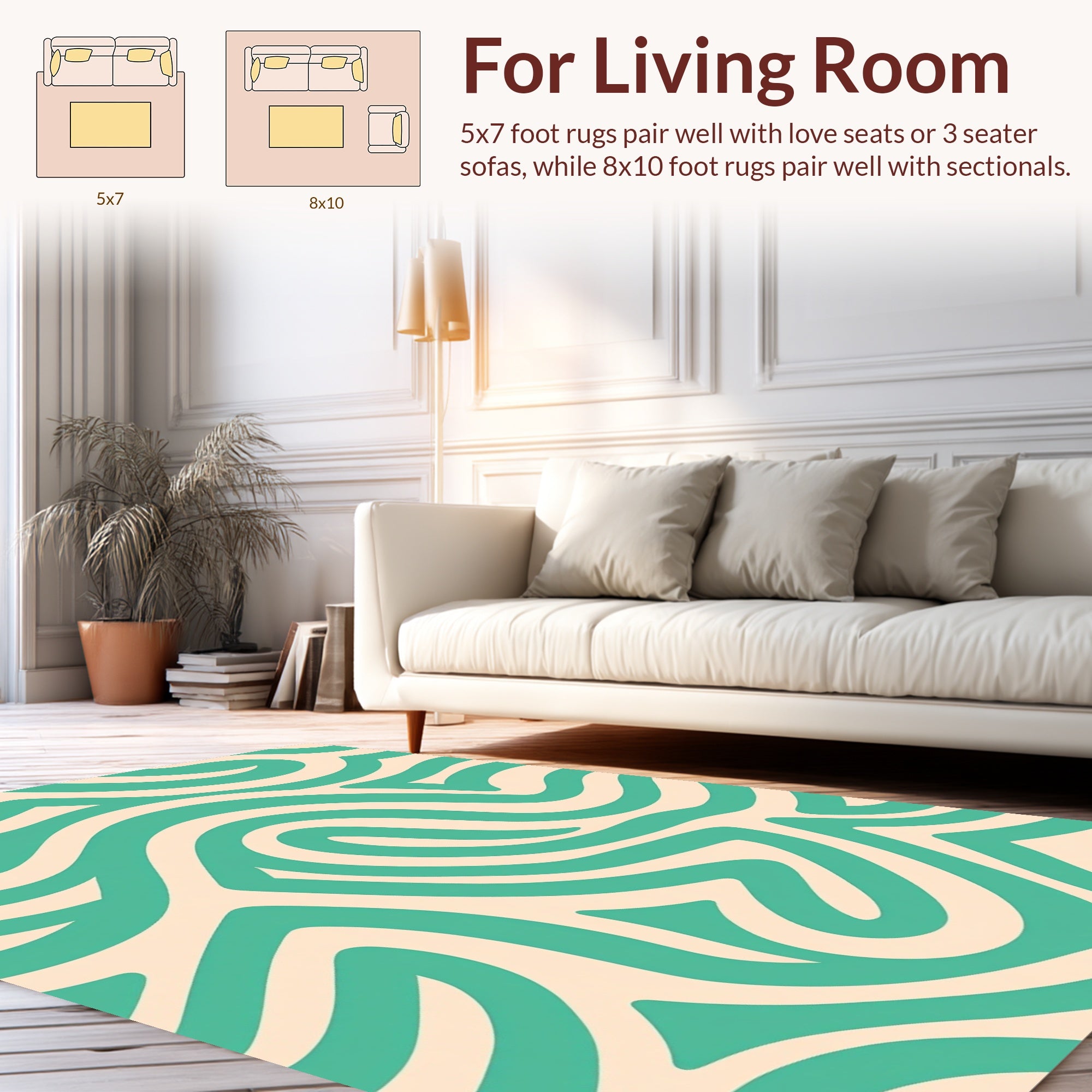 Teal Swirl Pattern Design Rug