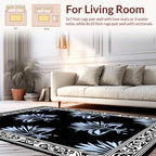 Art Deco Floral Patterned Black Rug