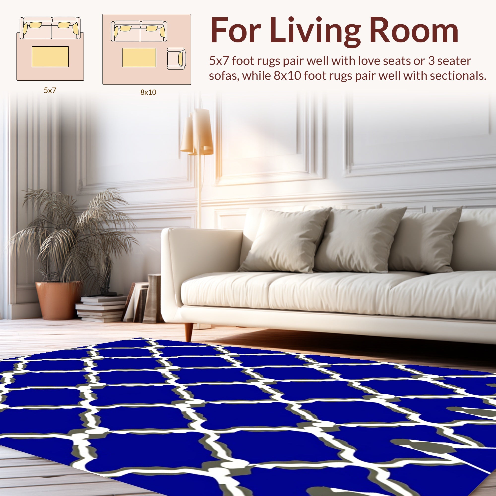 Blue Geometric Overlay Arch Pattern Rug
